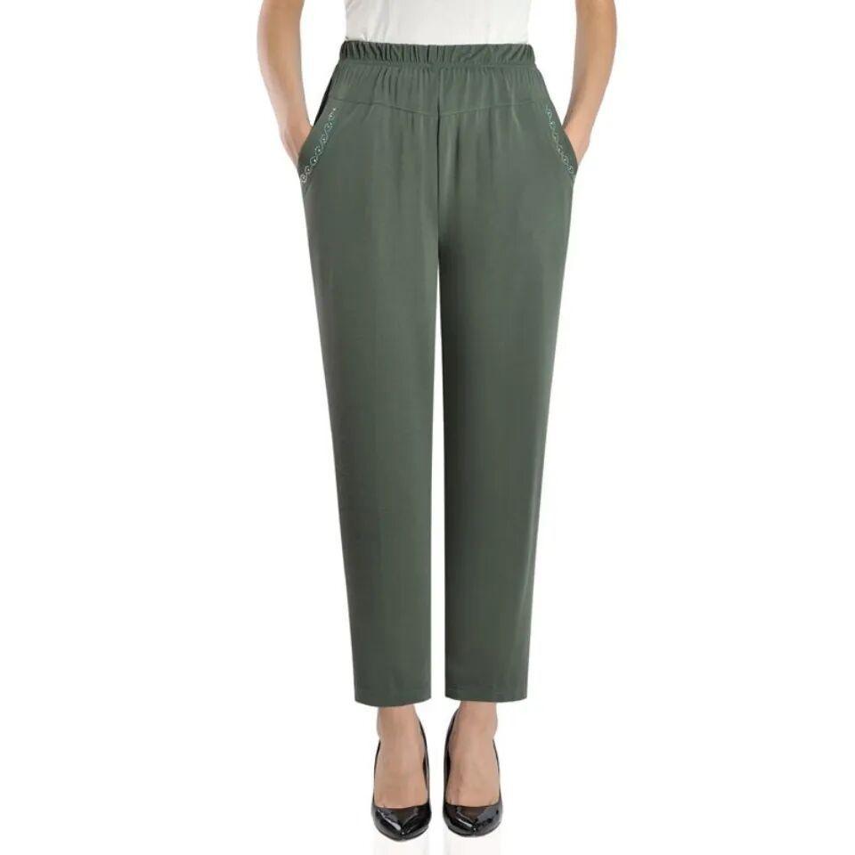 Dámské kalhoty Letní oblečení Matčiny volné ležérní kalhoty Strečové s vysokým pasem Kalhoty s rovnými nohavicemi Elastický pas Tenké kalhoty