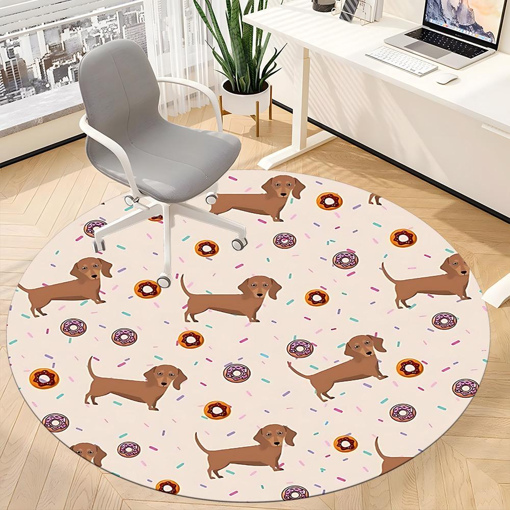 1PC Dachshund Donuts Office Round Area Rug, Indoor Mat Suitable For Office, Under Office Chairs Bedroom Living Room Home Decor, Room Deco 209