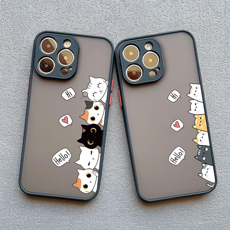 Cute Funny Cartoon Cat Phone Case for iPhone 15 14 Pro Max Plus 13 12 11 Pro Max Mini XS XR X 8 7 Plus SE2 Shockproof Back Cover