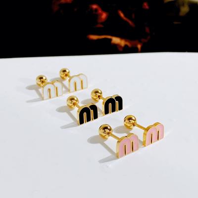 ALTERA Fashion Colorful Oil Dripping Letter M Charm Stainless Steel Stud Earring Small Ball Screws Earrings Piercing Zircon