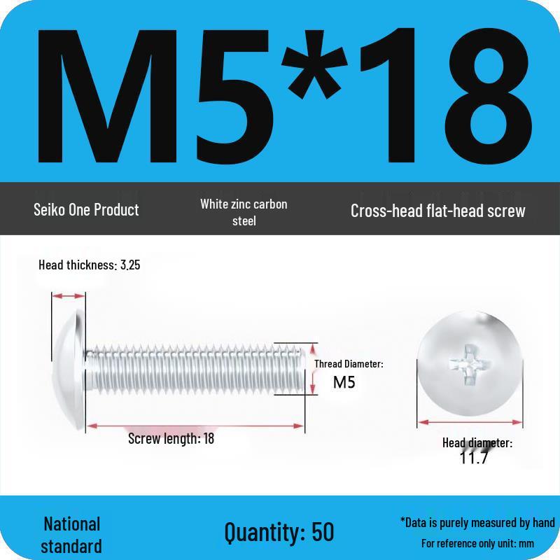 White Zinc M3-M6 Phillips Flat Head, Pan Head, and Mushroom Head Machine Screws