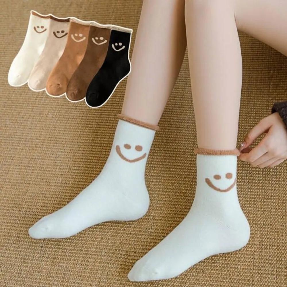 Loose Luna Smile Thick Character Basic Knit Socks 5-Pair Set 5-piece set