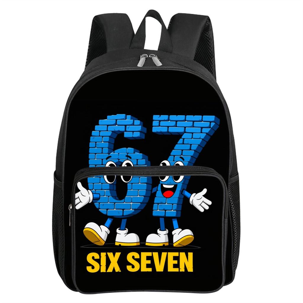 Colorful Number 67 Print Square Front Pocket Backpack Large Capacity for Boy/Girls Best Gift 2D Cartoon Children's School Bag
