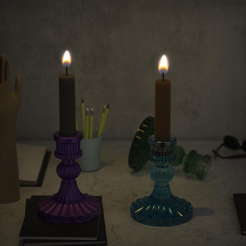 3D Striped Pillar Candle Holder Silicone Mold - Poppy DIY Crystal Resin Ornament
