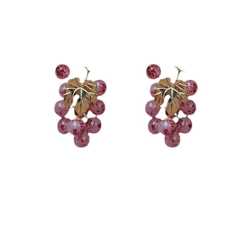 Grape bunch earrings ~ 925 silver needle plating 14K niche design hand-made summer temperament sweet earrings ins jewelry