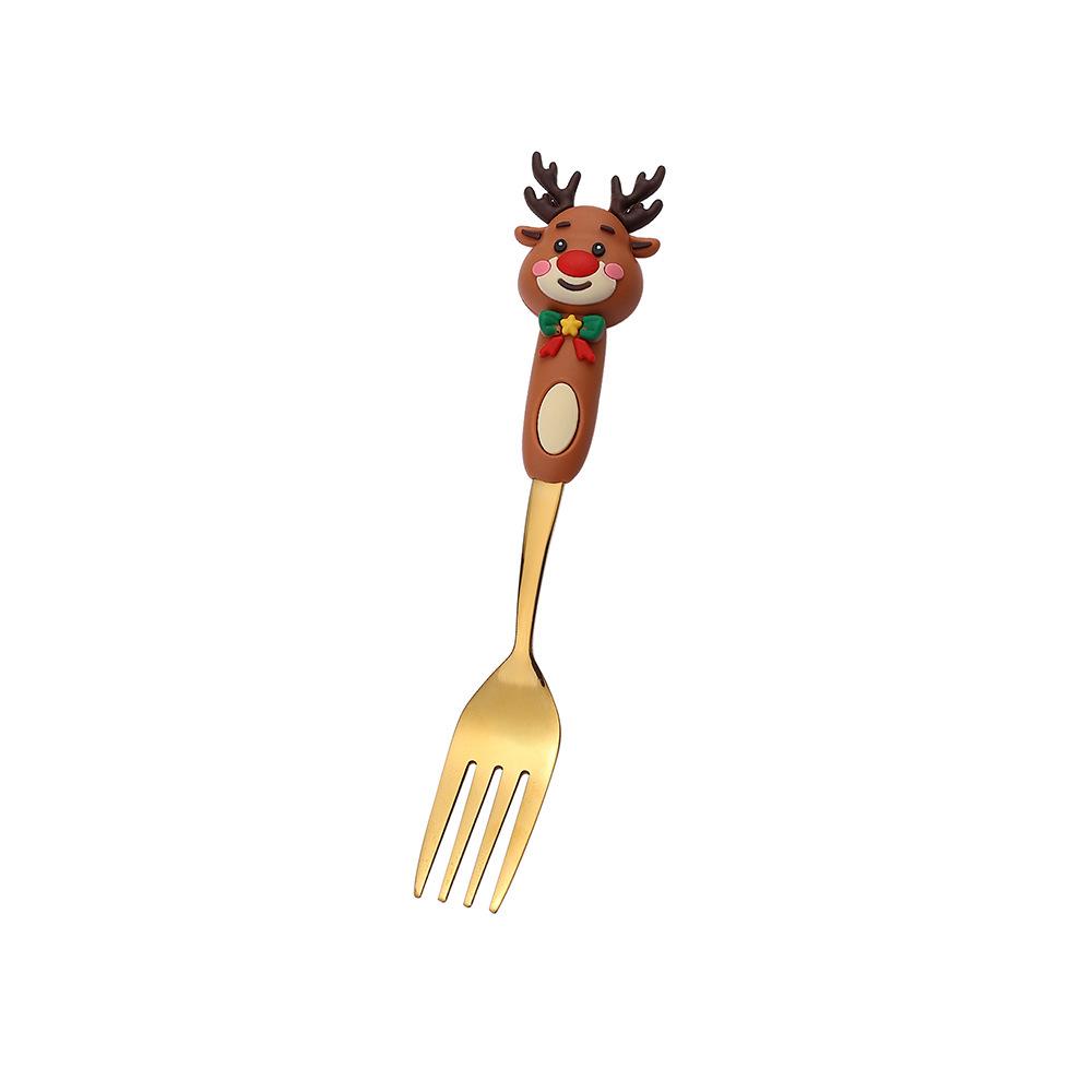 Reindeer Cartoon Christmas Spoon & Fork Set - Cute Stainless Steel Gift in Color Box
