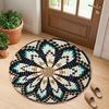 Boho Geometric Round Rug, Southwestern Aztec Pattern Non-Slip Floor Mat, Tribal Mandala Circle Carpet for Entryway
