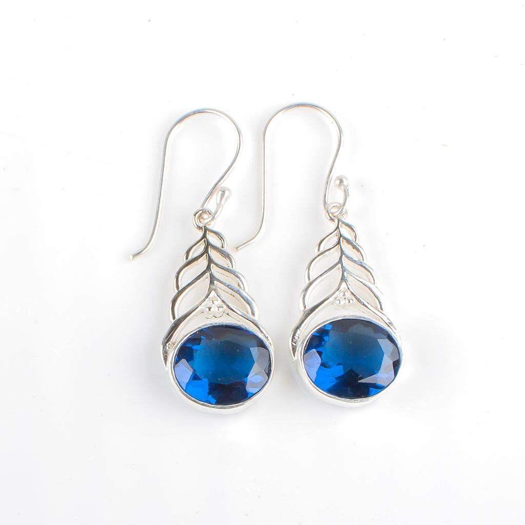 London Blue Topaz Gemstone 925 Sterling Silver Jewelry Drop/Dangle Earrings1.64" CE-1-3