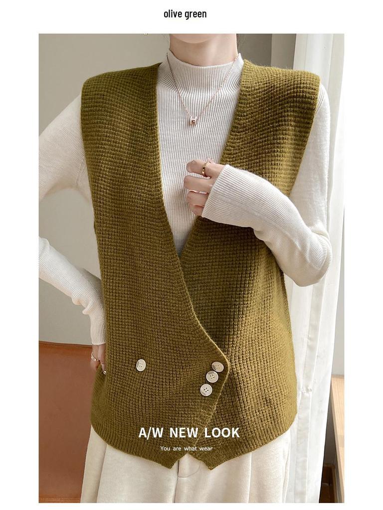 High-End Autumn Cross Placket Wool Cardigan Vest