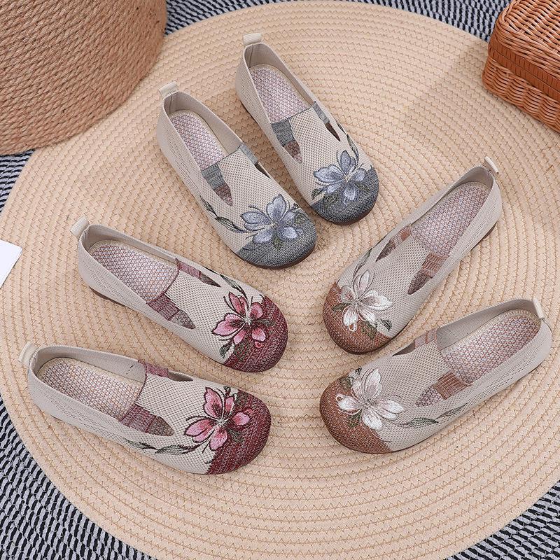 Women's 2025 Summer Embroidered Breathable Soft-sole Slip-on Shoes