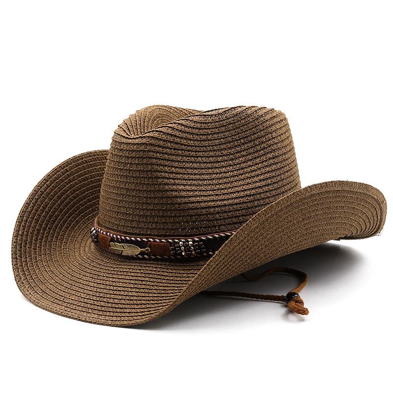 Adjustable Hat Cowboy Straw Hats Outdoors Beach Sunhat Large Brim Riding Horse