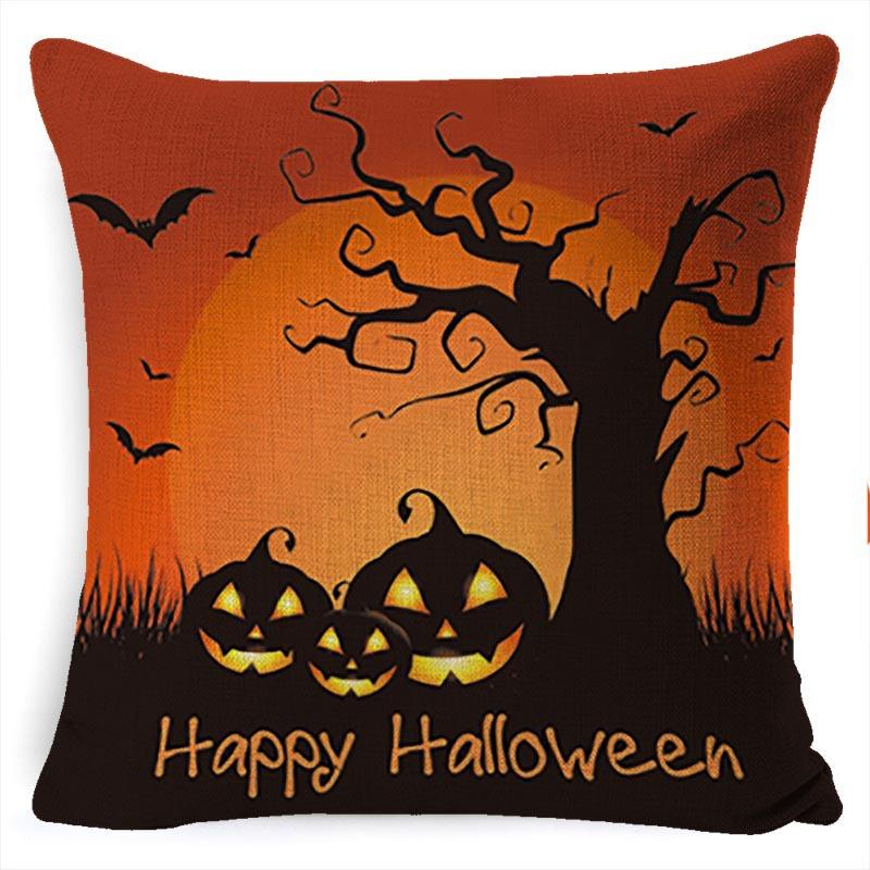 Halloween Pillow Pumpkin Little Witch Horror Cushion Linen Cushion Cover Holiday Party Pillow Cover Bed Backrest
