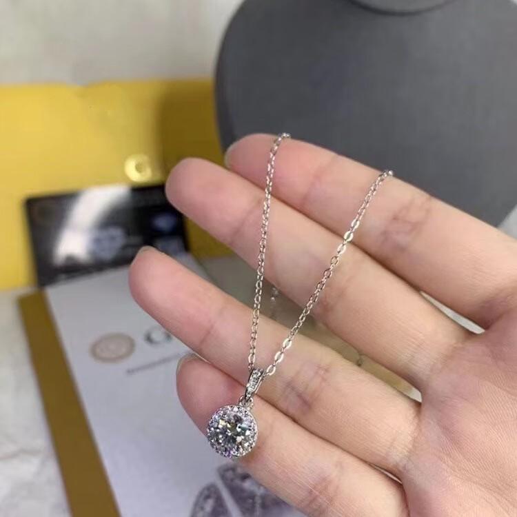 S925 Sterling Silver round Diamond-Studded Necklace round Bag 1 Karat Zircon Pendant Necklace