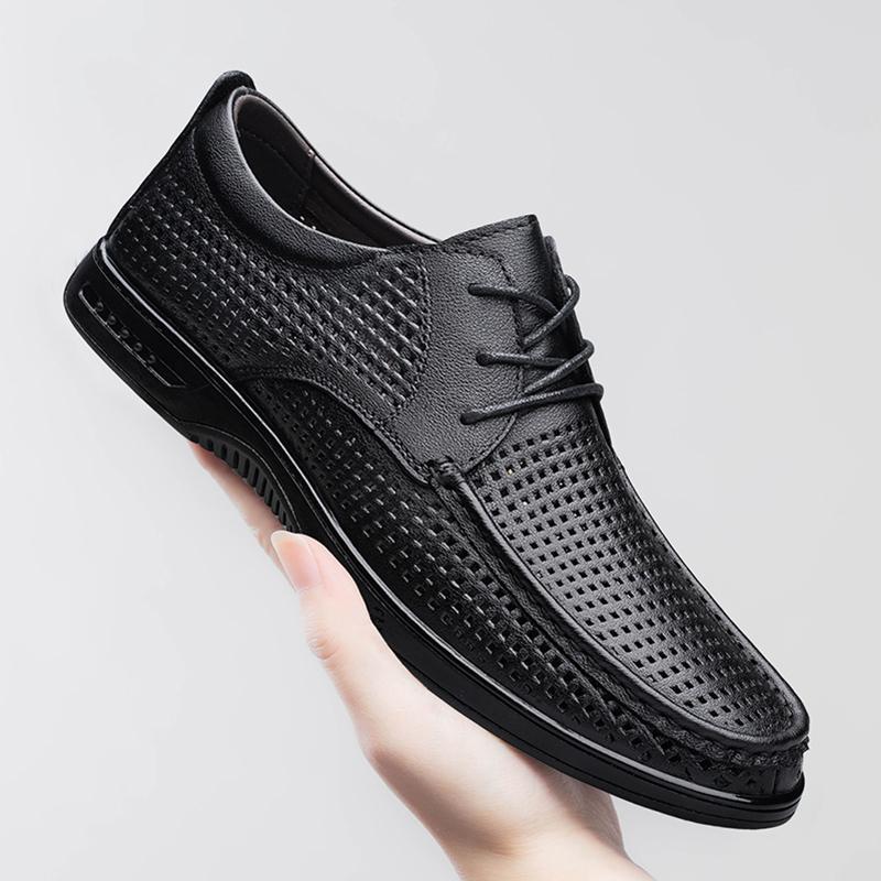 Fashion Genuine Leather Men Dress Shoes Luxury Brand Oxfords Brogue Shoes High Quality Lace Up Mens Casual Shoes Breath Walking Footwear