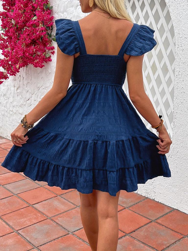 Elegant Ruffle Sleeveless Square Neck Solid Color Women's Dress
