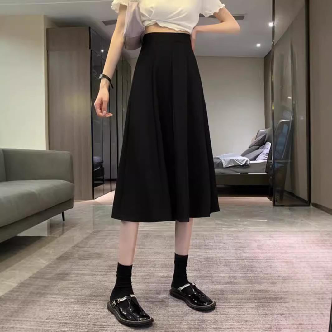 

2024 Plus Size High Waist A-Line Midi Skirt for Pear Shape - Black XS