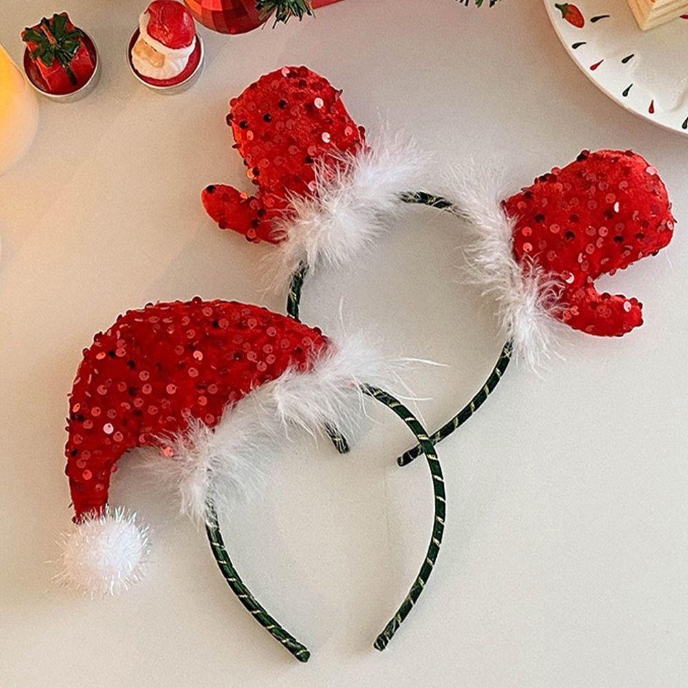 Red Christmas Hat Hair Hoop Festival Merry Christmas Headbands Cute   Party Favors