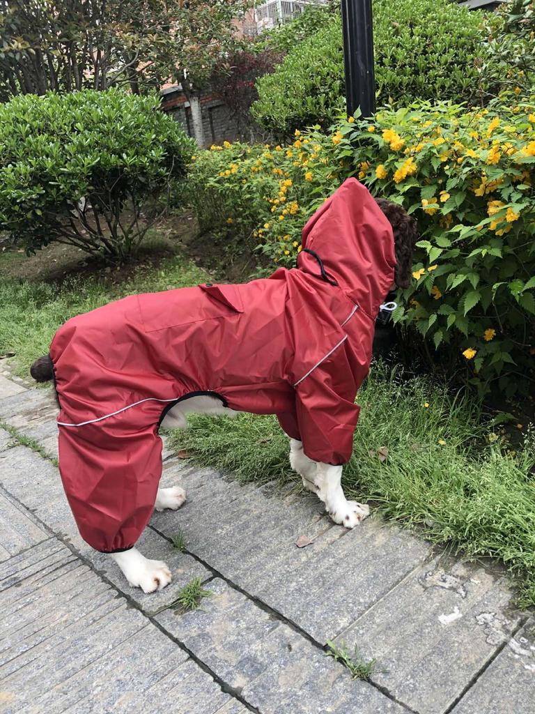 Large Breed Waterproof Reflective Dog Raincoat - Breathable 4-Legged Poncho.