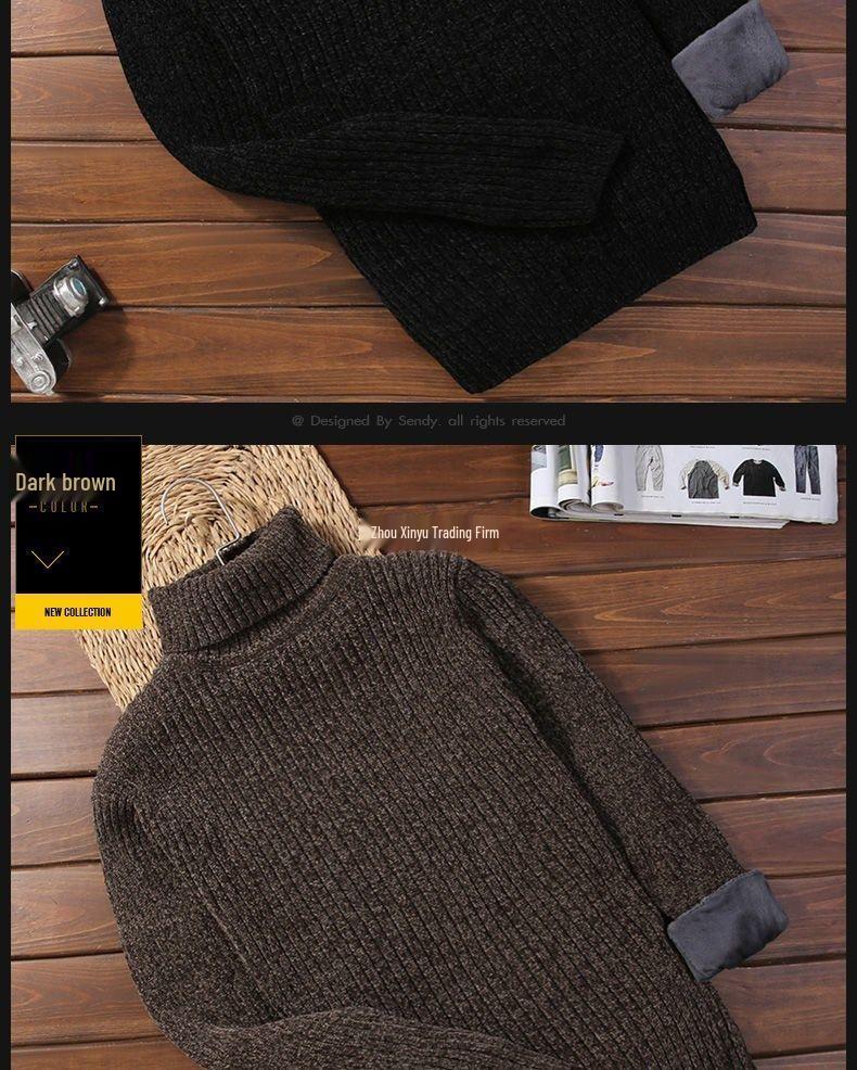 Men's Thick Velvet Chenille High Neck Sweater - Trendy, Loose Fit, Warm Solid Color Knit for Autumn/Winter
