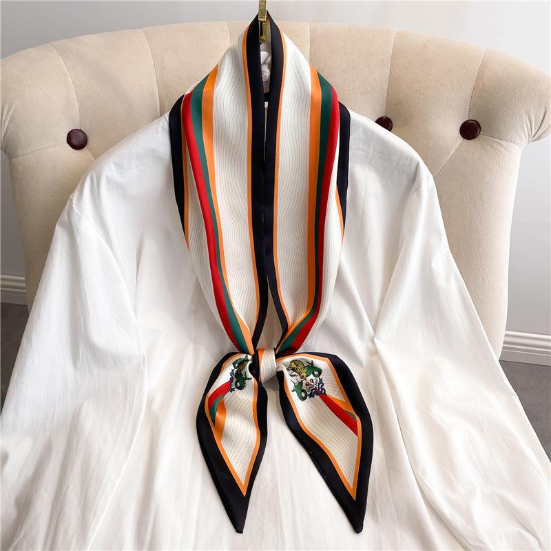 Long small silk scarf women's spring, autumn and summer black neck protection scarf with shirt streamer ribbon belt thin scarf
