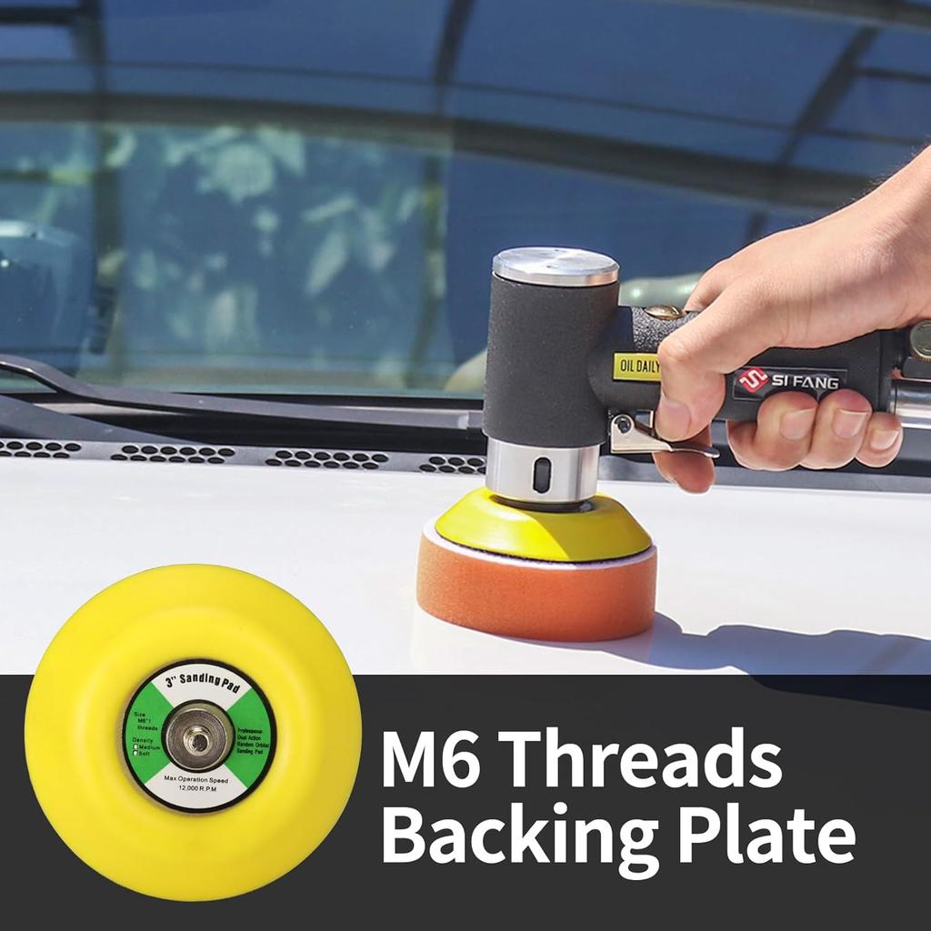 SI FANG 2Pcs 3" Hook and Loop Backing Pads for Orbital Sander M6 Threads Polishing Buffing Plate for Dual Action Car Polisher