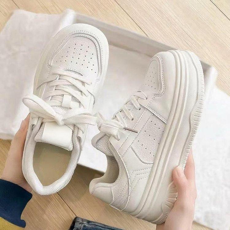 Hong Kong Style Thick-soled Autumn New Leather Sports Muffin Shoes, Student Height-increasing Casual Board Shoes