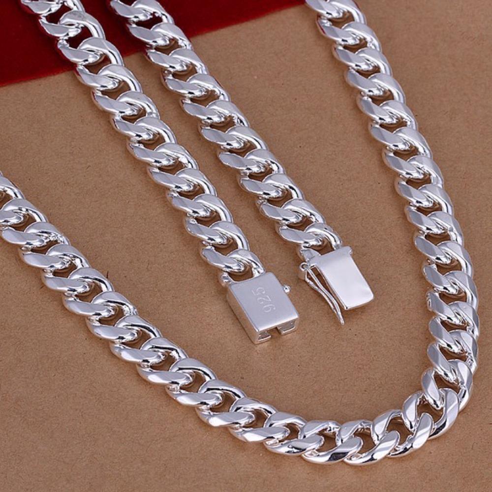 

10MM Silver Square Clasp Side Necklace Elegant Jewelry for Women 20inch