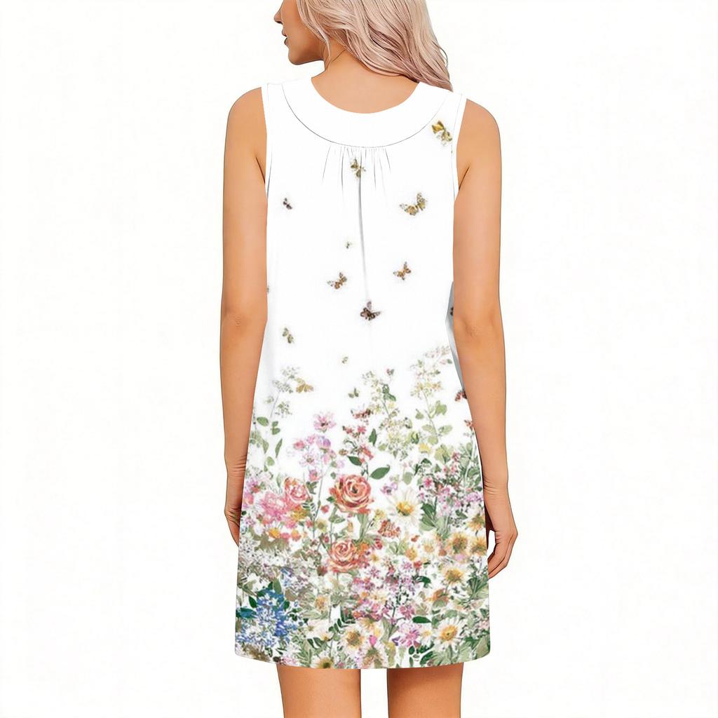 Sleeveless Floral Print Dress for Women with Tearable Shoulder Design Suitable for Postoperative Use and Daily Wear