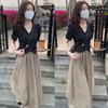 Influencer Women's Summer Two-Piece Set: Short Sleeve Crop Top & High Waist Midi Skirt
