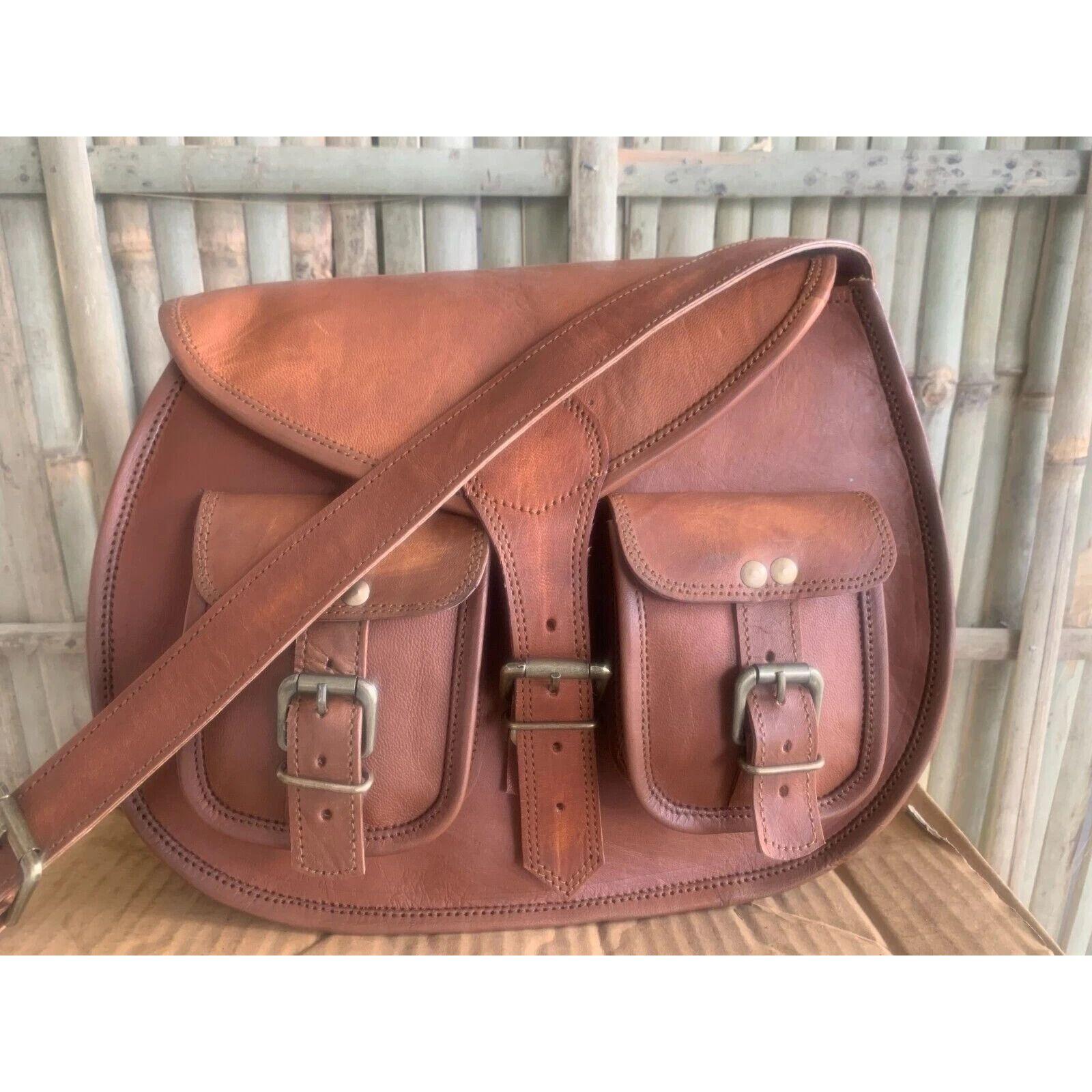 

Vintage Saddle Bag Genuine Goat Leather Messenger Shoulder Big Capacity 13 x 10 x 4 in