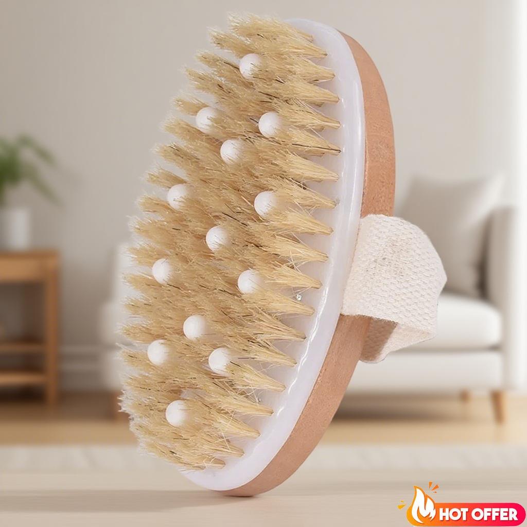 Wet Dry Skin Body Brush Natural Pig Bristles Dry Skin Exfoliating Body Massage Cleaning SPA Tool For Cellulite Lymphatic Drainag