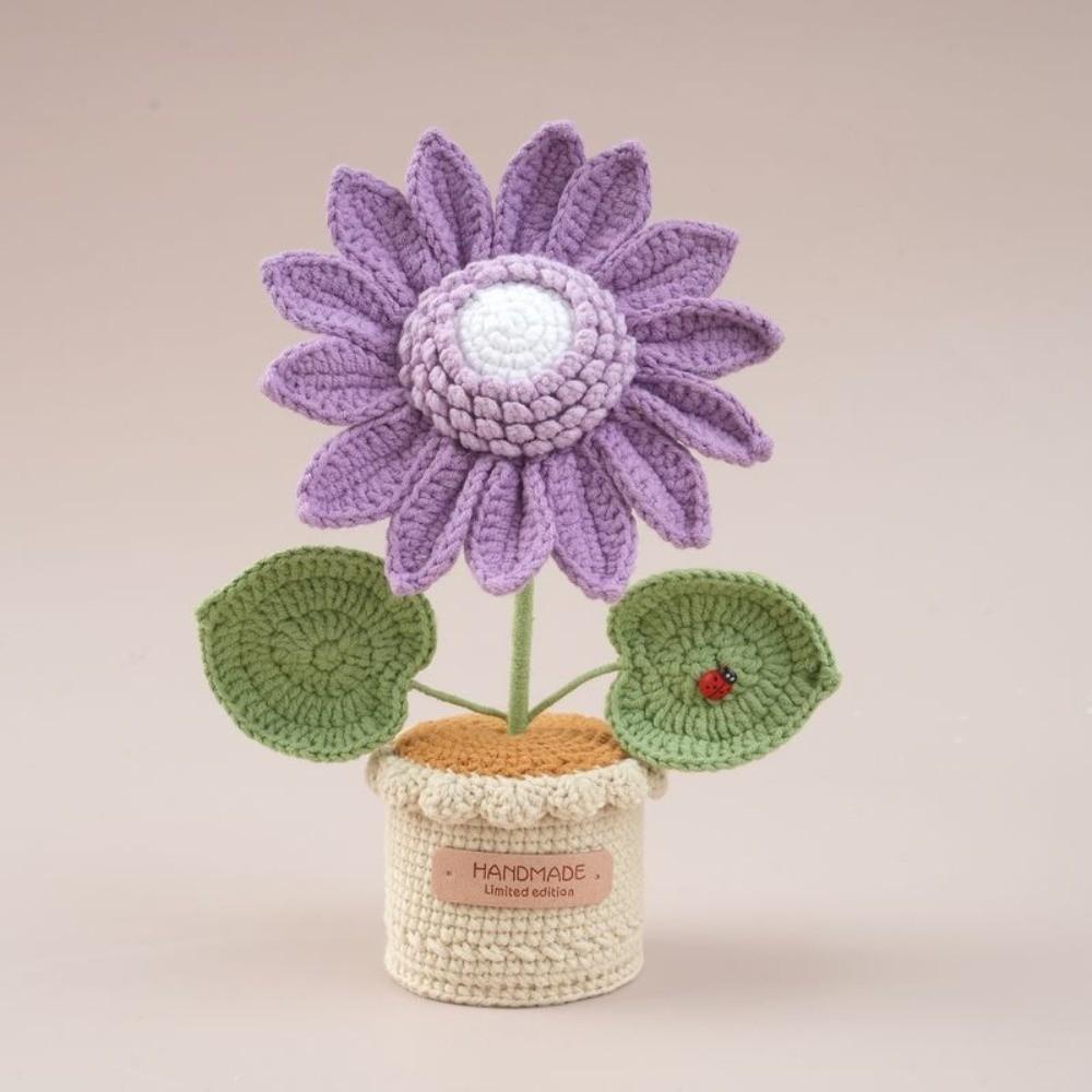 Room Decor Knitted Flower Friend's Gift Artificial Sunflower Pot Crochet Sunflower Potted Home