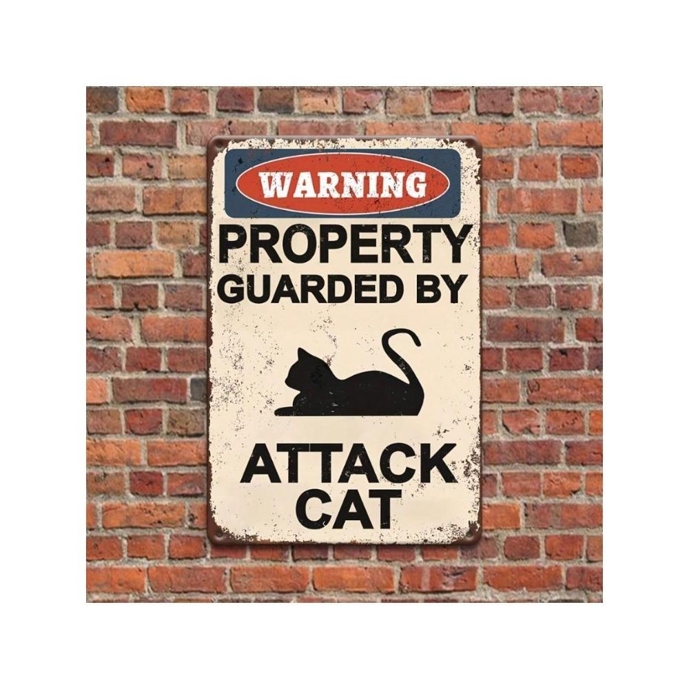 Angry Cat Warning Metal Sign Retro Garage Wall Decor