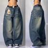 Jeans Anchos de Pierna Ancha Oversize Hip Hop Y2K Con Bolsillo Bordado Unisex Streetwear Pantalones de Mezclilla