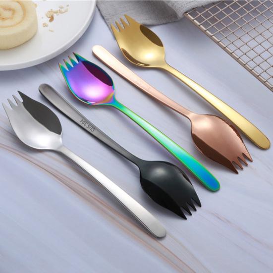 Noodles Fork 2 In 1 Non-stick Stainless Steel No Rough Edges Portable Salad Spork for Home