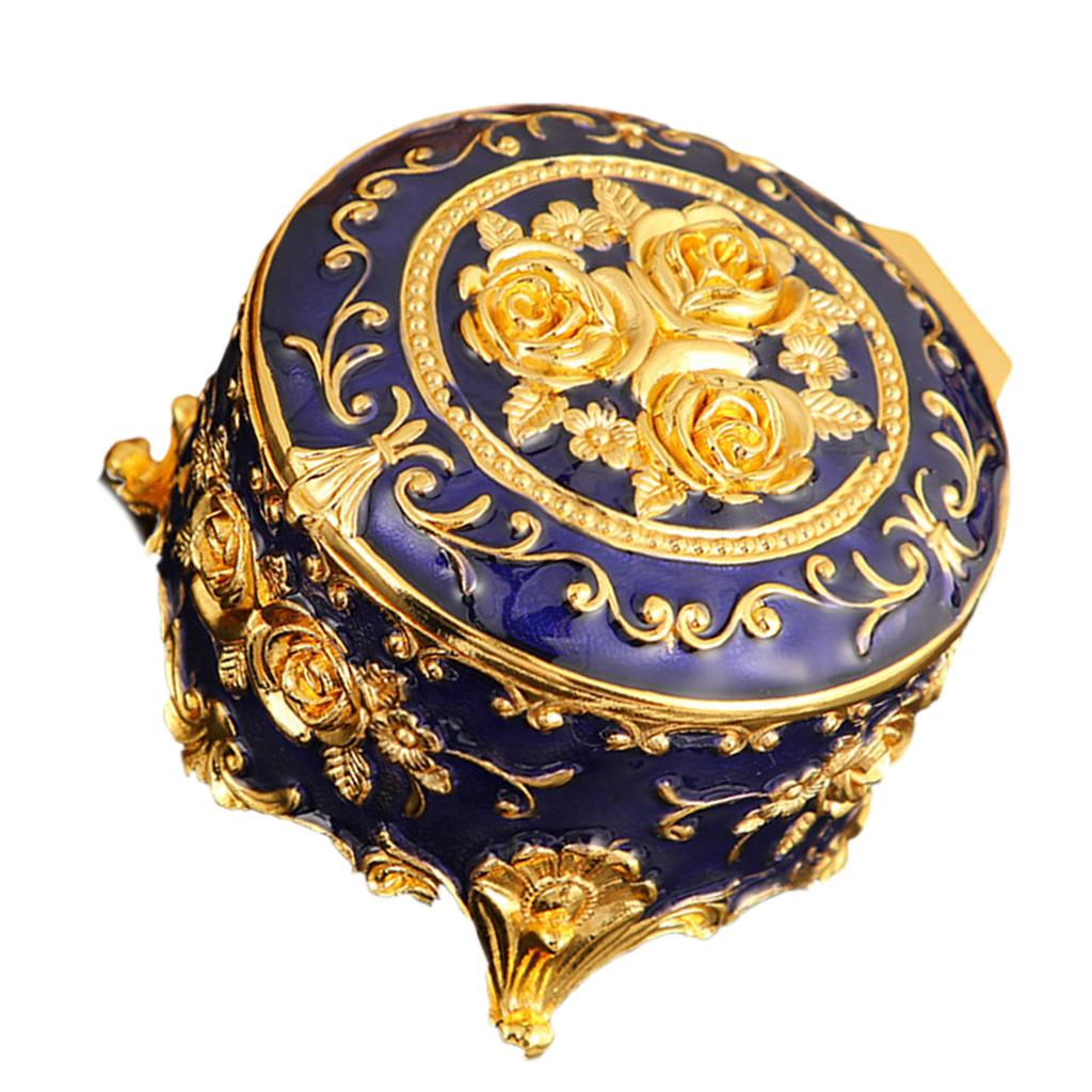 Retro Metal Enamel Jewelry Holder Elegant Desktop Decorative Box With Spacious Interior For Gemstones Storage
