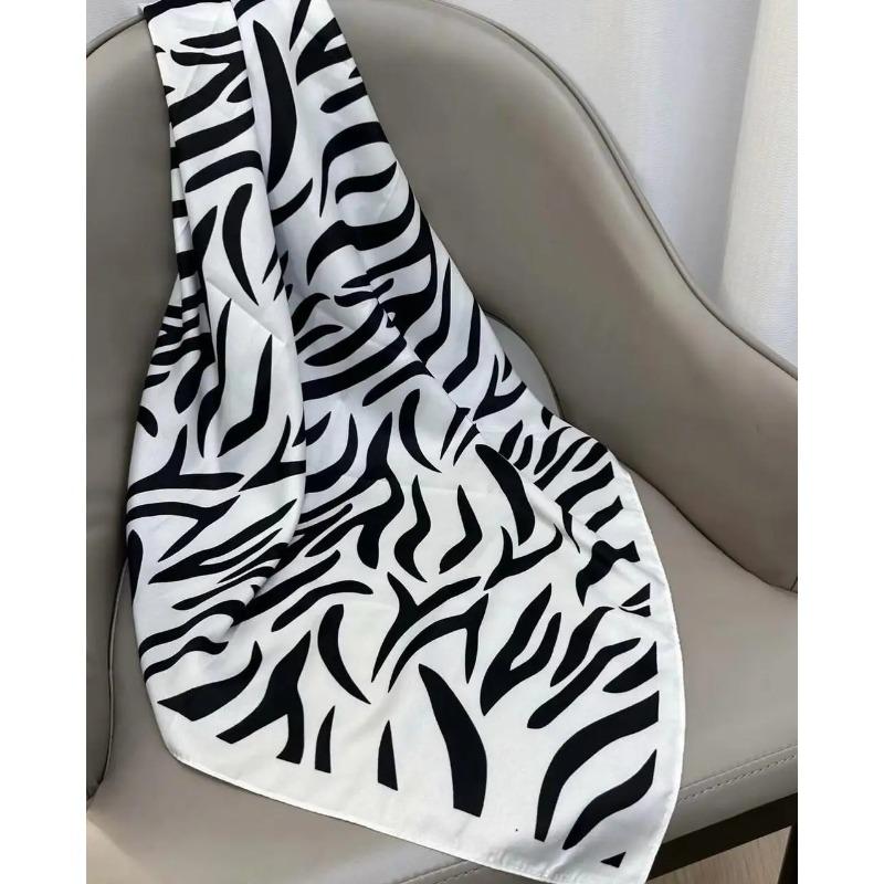 Luxury Ladies Soft Satin Scarf Fashion Animal Stripes Print Square Scarf Women's Twill Shawl Wrap Hijab Headscarf 90*90CM