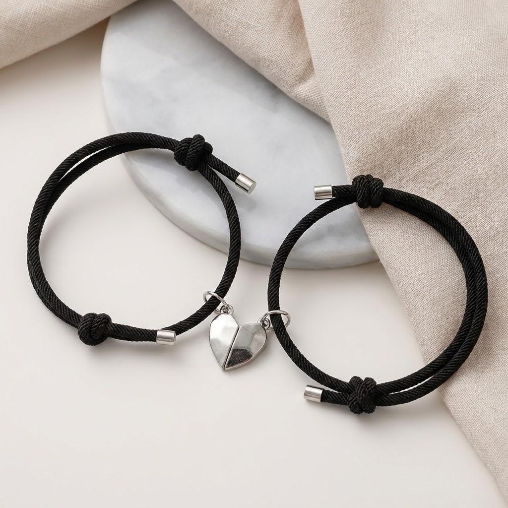 

Black White Magnetic Couple Bracelet Set Love Wishing Stone Jewelry Gift for Anniversary Valentine s Day Gifts for Couples чёрный