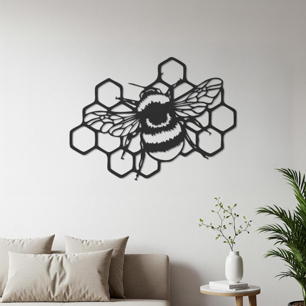 Metal Bee Wall Art Honeycomb Decor Bumblebee Gift for Home