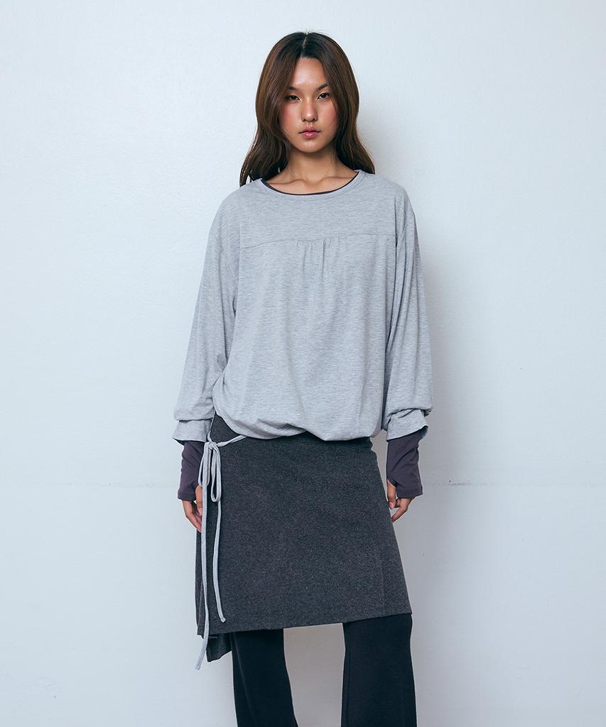 Pisis Button Layered Midi Skirt_Charcoal