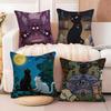 Wizard Cat Cushion Cover Natural Linen Organic Fabric DoubleSided Printing Sofa Home Decor Breathable Bed Pillow