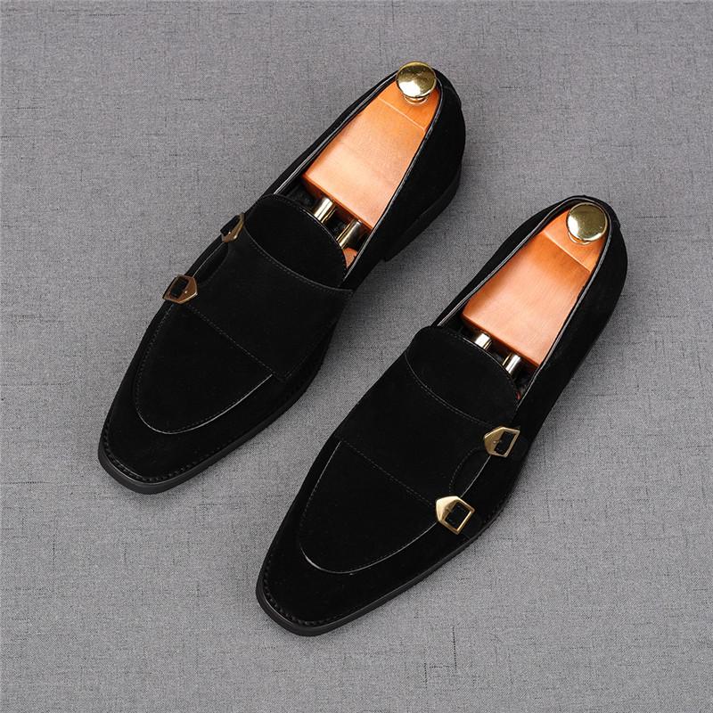Fashion Fashion New Men's Pointed Suede Leather Monk Strap Loafers Male Luxury Designer Homecoming Wedding Dress Prom Evening Shoes