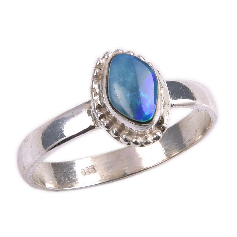 Natural Australian Opal Gemstone 925 Solid Sterling Silver Jewelry Ring S.9 U3y05