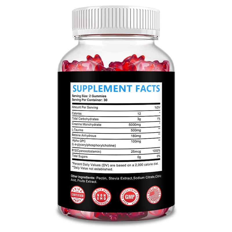 Balincer Creatine Monohydrate Gummies, 5000mg, with Taurine, Alpha GPC, 60 Gummies