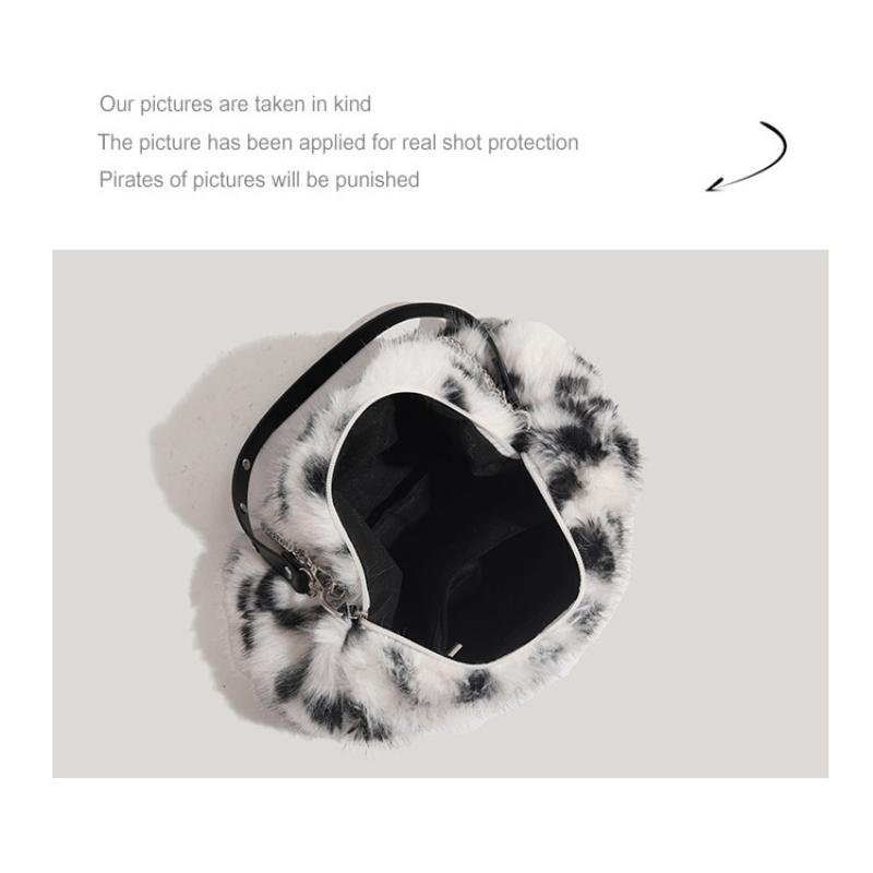 Plush Leopard Print Shoulder Bag For Women New Fashion Winter Warm Chain Handbag Niche Zippered Versatile Casual Crossbody Bag