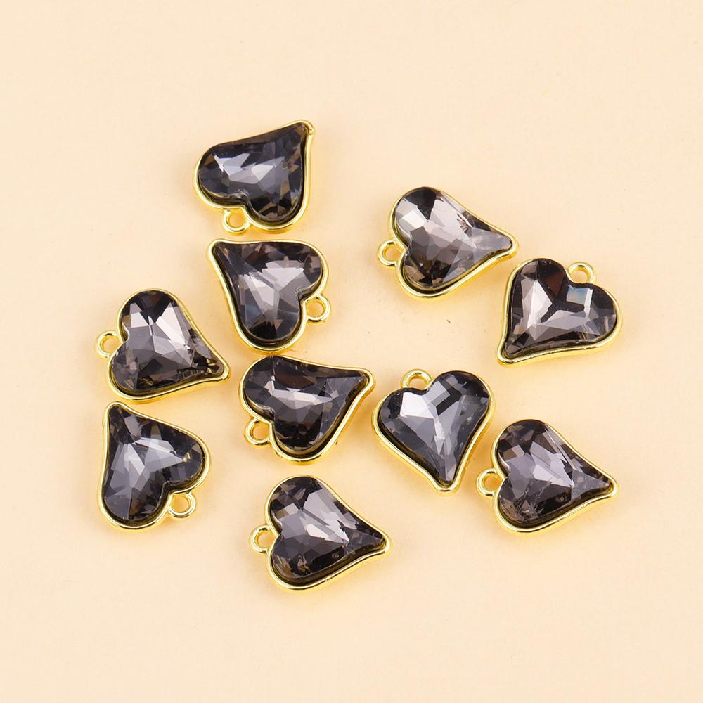 10Pcs Multicolor Crystal Peach Heart Charms For Women Girls Jewelry Making DIY Sweet Romantic Love Heart Pendant Necklace Crafts