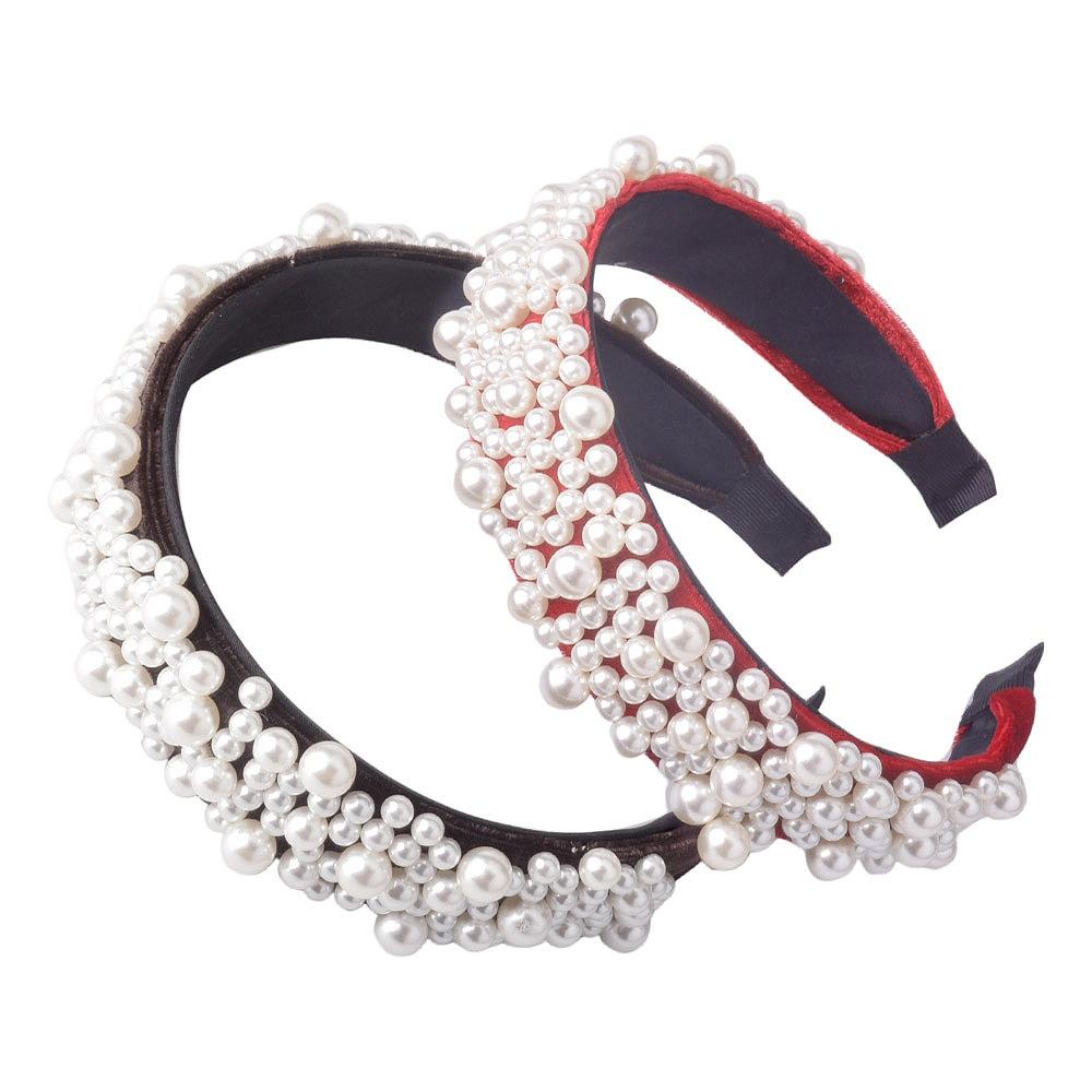 New Winter Women Fashion Pearl Rhinestone Headband Velvet Padded Hair Band Luxury Headwear Ladies Ha