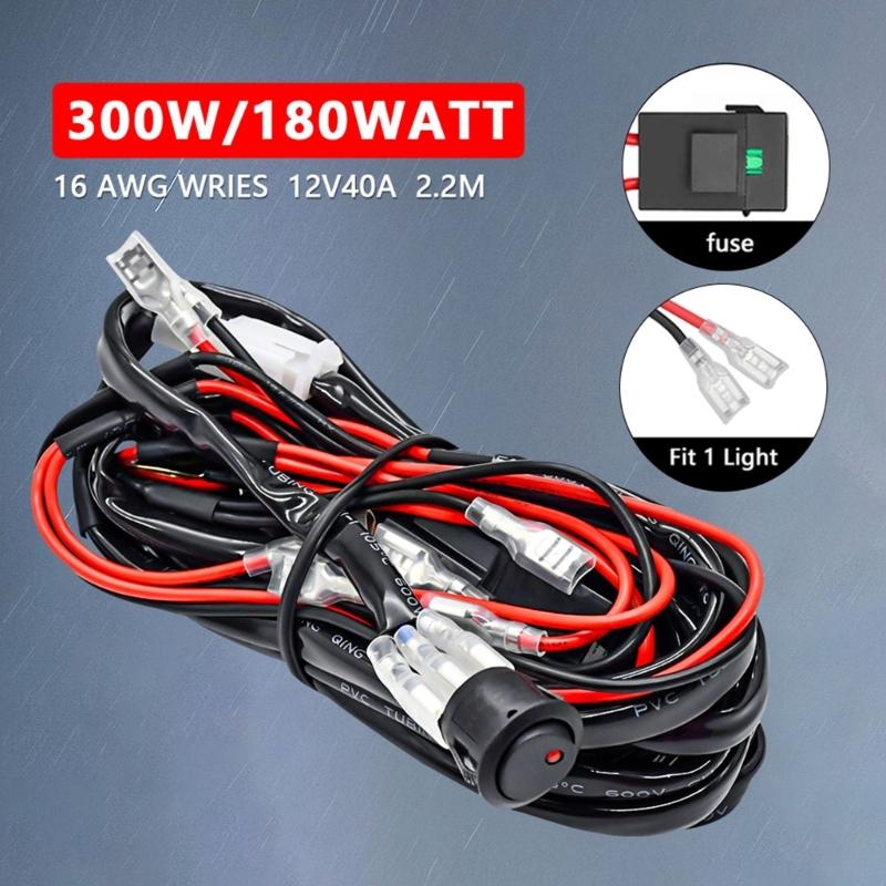 Car Boat Truck Headlight Wiring Harness with 2 Plugs Power up to 300W Worklight High Power Switch Wiring Set Waterproof