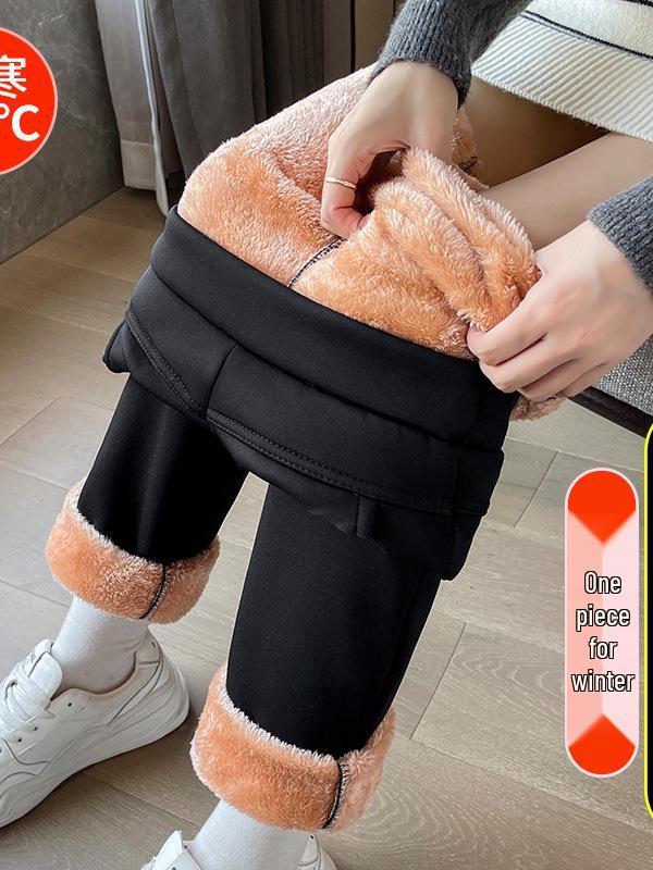 Women's Lambswool Wide-Leg Pants: 2026 Autumn/Winter One-Piece, Plus Velvet, Thick, Warm Mother's Pants