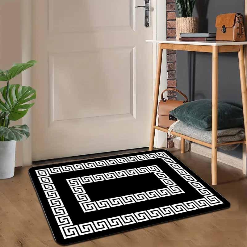 Greek Key Border Flannel Area Rug Classic Geometric Non-slip Floor Mat for Living Room Bedroom Sofa Decor Carpet
